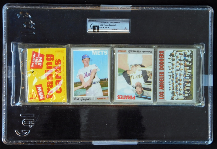 1970 Topps Baseball Unopened Rack Pack with Clemente on Front GAI 8 NM/MT