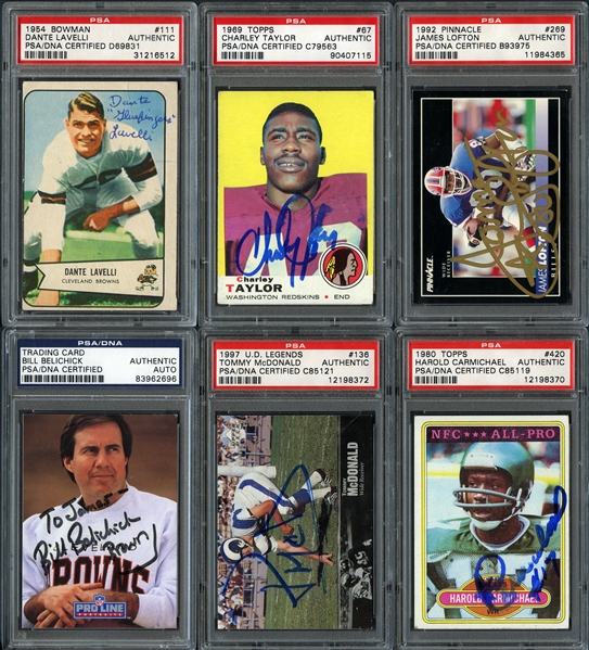 1954-92 Autographed Football Card Group of (6) w/ HOFer All PSA/DNA