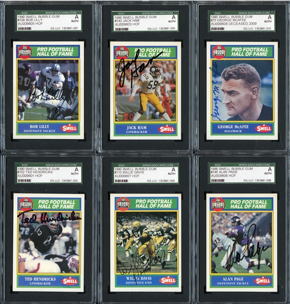 1990 Swell Autographed Football Card Group of (6) w/ HOFers SGC Authenticated