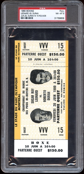 July 20,1980 Leonard vs. Duran Full Ticket-First Fight PSA 8 NM/MT