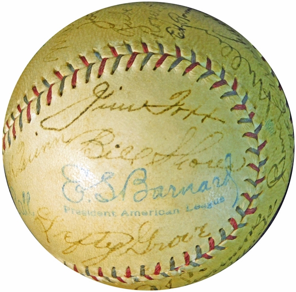 1930 Philadelphia Athletics Team-Signed OAL (Barnard) Ball with (19) Signatures Featuring Foxx, Grove, Collins, Simmons, Mack PSA/DNA