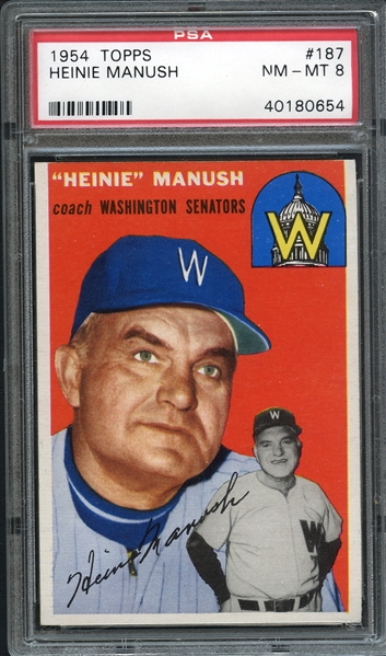 1954 Topps #187 Heine Manush PSA 8 NM-MT