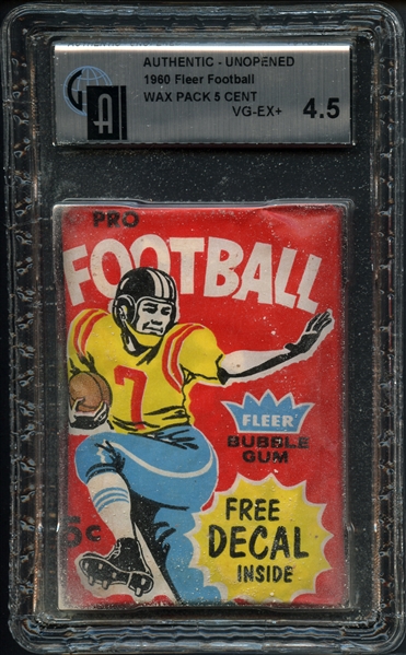 1960 Fleer Football Wax Pack 5 Cent GAI 4.5 VG-EX+