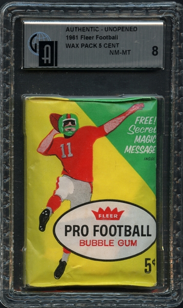 1961 Fleer Football Unopened Wax Pack 5 Cent GAI 8 NM/MT