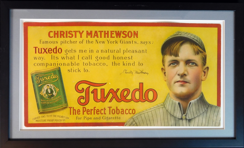 Circa 1910 Christy Mathewson Tuxedo Tobacco Trolley Car Advertising Sign