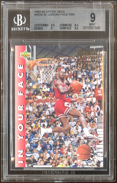 1992-93 Upper Deck #453A Michael Jordan Face Error BGS 9 MINT