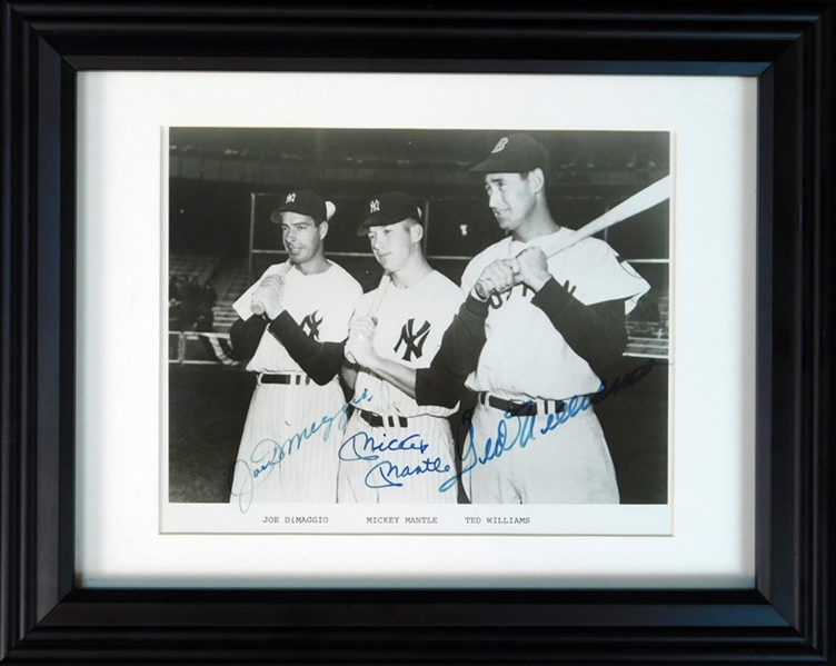Joe DiMaggio, Mickey Mantle and Ted Williams Signed 8x10 Photo JSA