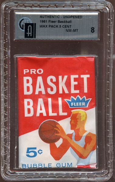 1961 Fleer Basketball Unopened 5-Cent Wax Pack GAI 8 NM/MT