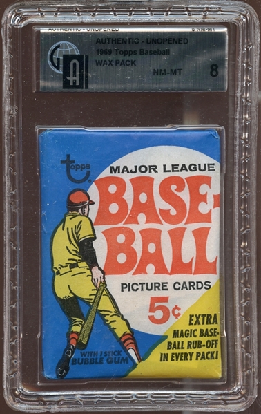 1969 Topps Baseball Unopened 5-Cent Wax Pack GAI 8 NM/MT