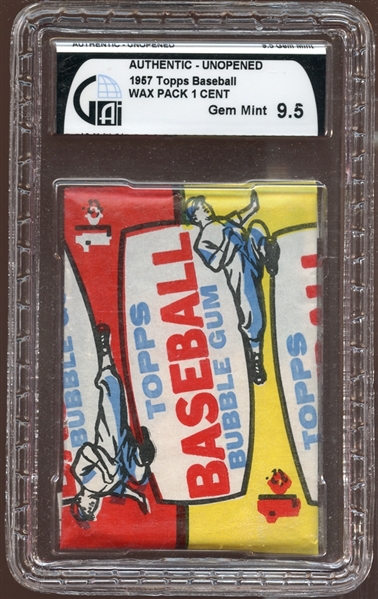 1957 Topps Baseball Unopened 1-Cent Wax Pack GAI 9.5 GEM MINT