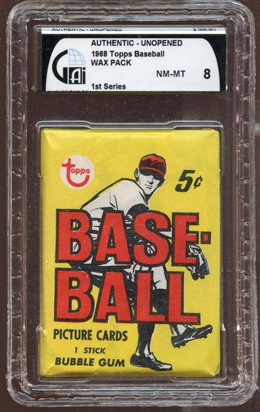 1968 Topps Baseball Unopened 5-Cent Wax Pack 1st Series GAI 8 NM/MT