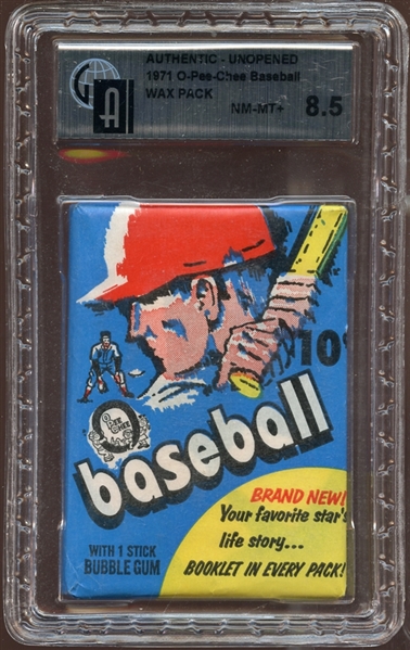 1971 O-Pee-Chee Baseball Unopened Wax Pack GAI 8.5 NM/MT+