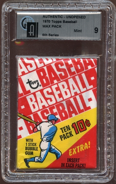 1970 Topps Baseball Unopened Wax Pack 6th Series GAI 9 MINT