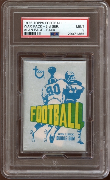 1972 Topps Football 3rd Series Unopened Wax Pack Alan Page on Back PSA 9 MINT