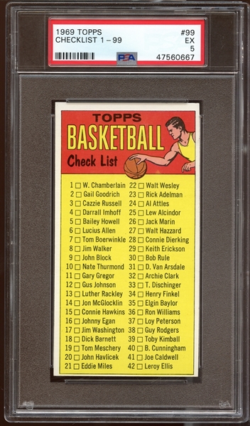 1969 Topps #99 Checklist 1-99 PSA 5 EX