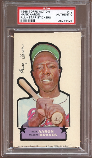 1968 Topps Action All-Star Stickers #10 Hank Aaron PSA AUTHENTIC