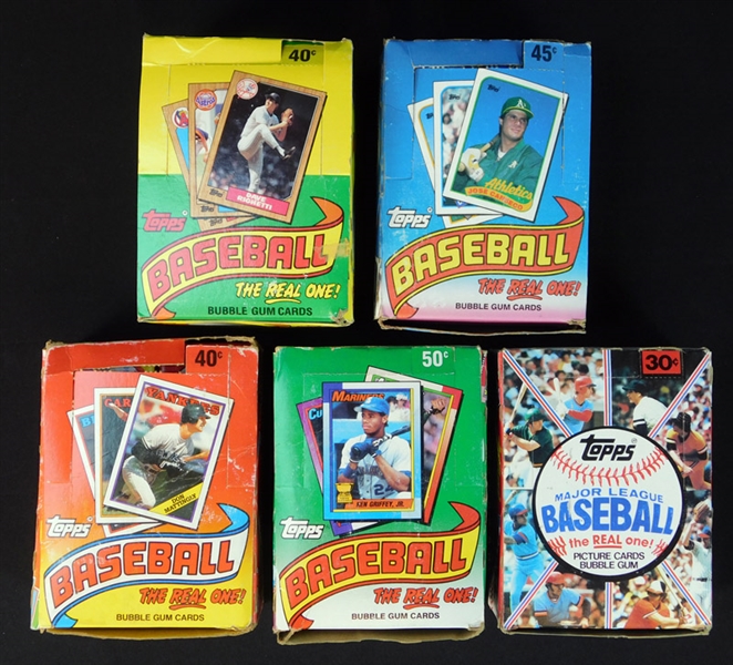 1980s-90 Topps Baseball Unopened Wax Box Group of (5)