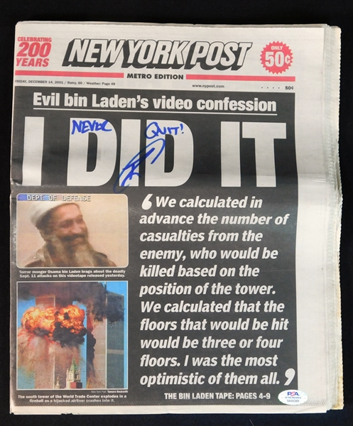 Robert J. ONeill Signed New York Post Cover of Full Newspaper-Killed Osama bin Laden PSA/DNA