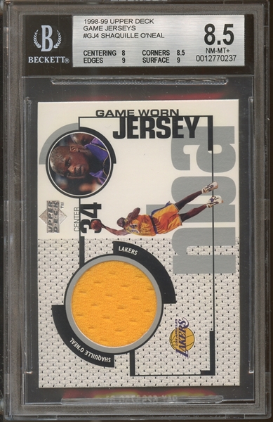 1998-99 Upper Deck Game Jerseys #GJ4 Shaquille ONeal BGS 8.5 NM/MT+