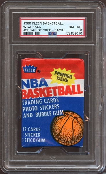1986 Fleer Basketball Unopened Wax Pack Jordan Sticker on Back PSA 8 NM/MT