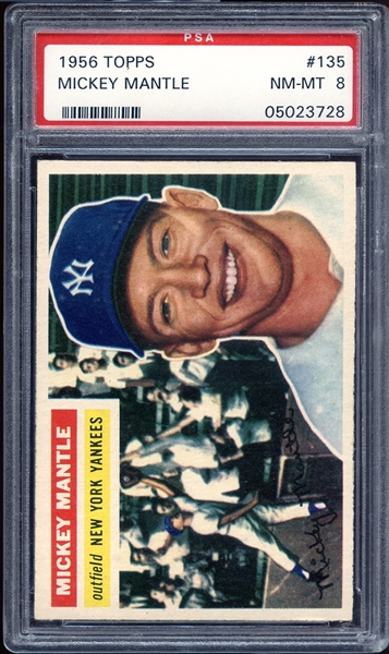 1956 Topps #135 Mickey Mantle Gray Back PSA 8 NM/MT