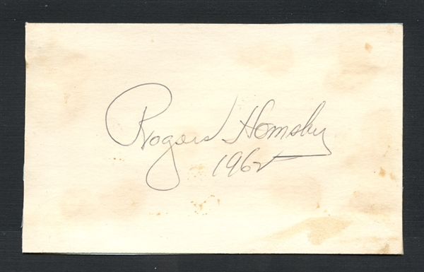 Rogers Hornsby 3x5 Cut Signature with 1962 Inscription JSA