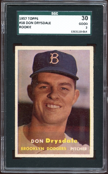 1957 Topps #18 Don Drysdale SGC 2 GOOD