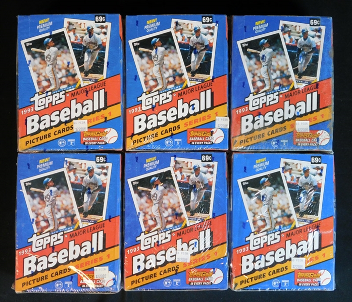 1993 Topps Baseball Series 1 Unopened Wax Box Group of (6)