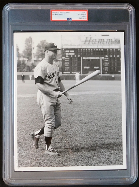1960s Mickey Mantle Type I Original Photograph Returning to Dugout After Strikeout PSA/DNA