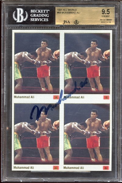 1991 All World #69 Muhammad Ali Autographed 4-Card Panel BGS 9.5 GEM MINT-JSA Authentic