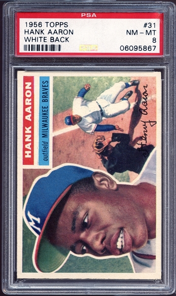 1956 Topps #31 Hank Aaron White Back PSA 8 NM/MT