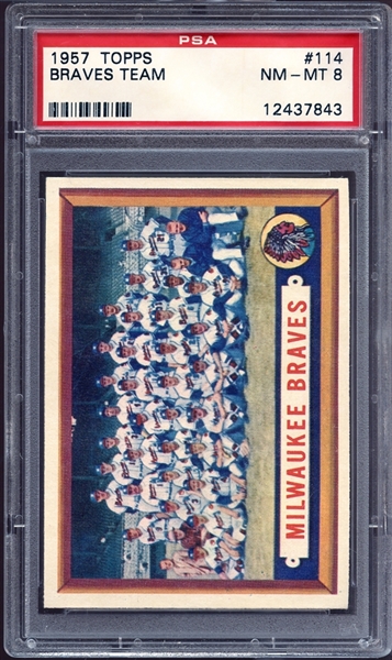 1957 Topps #114 Braves Team PSA 8 NM/MT