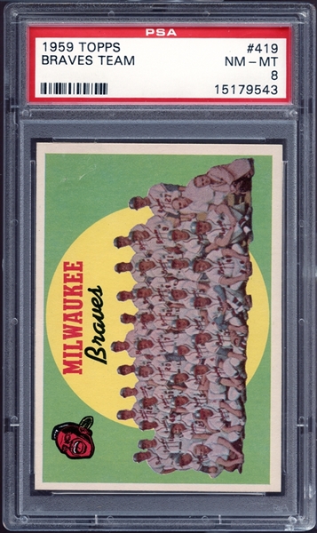 1959 Topps #419 Milwaukee Braves Team PSA 8 NM/MT