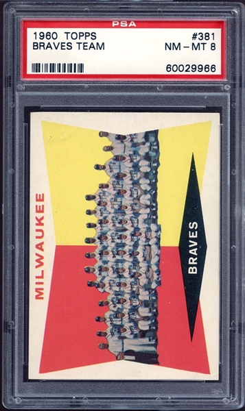 1960 Topps #381 Braves Team PSA 8 NM/MT