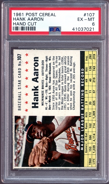 1961 Post Cereal #107 Hank Aaron PSA 6 EX/MT