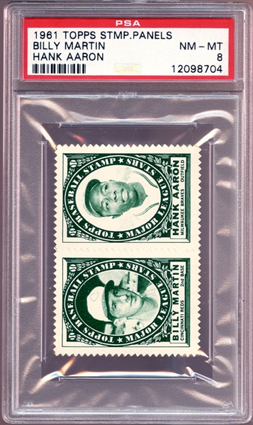 1961 Topps Stamp Panels Billy Martin/Hank Aaron PSA 8 NM/MT