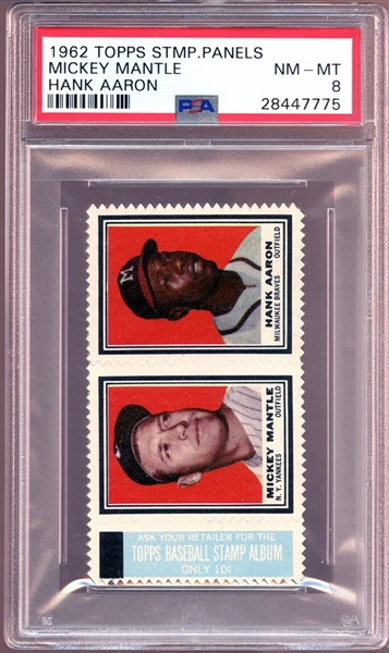 1962 Topps Stamp Panels Mickey Mantle/Hank Aaron PSA 8 NM/MT