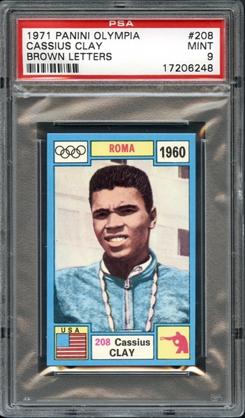 1971 Panini Olympia Brown Letters #208 Cassius Clay PSA 9 MINT
