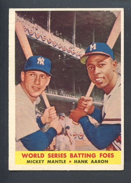 1958 Topps #418 World Series Batting Foes (Mantle/Aaron) 