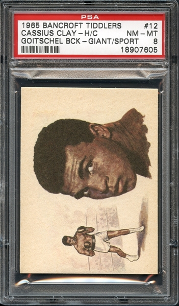 1965 Bancroft Tiddlers "Giants of Sports" #12 Cassius Clay Goitschel Back PSA 8 NM-MT