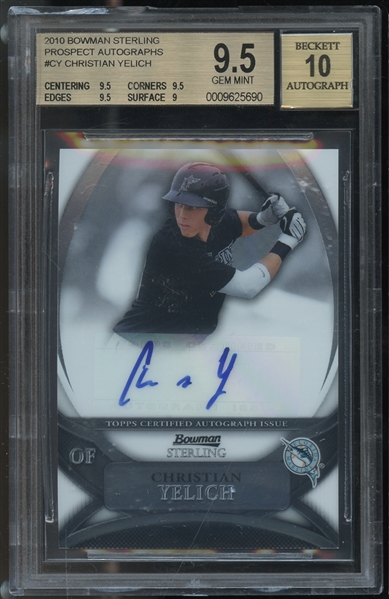 2010 Bowman Sterling #CY Christian Yelich Prospects Autograph BGS 9.5 GEM MINT