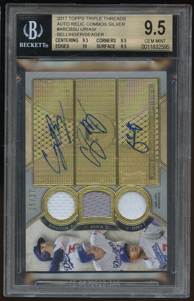 2017 Topps Triple Threads #ARCBSU Urias / Bellinger / Seager Autograph Relic Combos Silver BGS 9.5 GEM MINT 10 Autograph