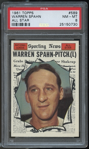 1961 Topps #589 Warren Spahn All Star PSA 8 NM-MT