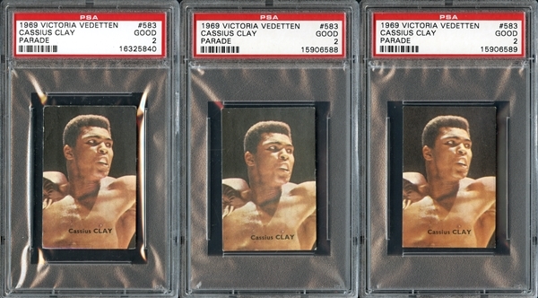 1969 Victoria Vedetten Parade Group of (3) #583 Cassius Clay PSA 2 GOOD