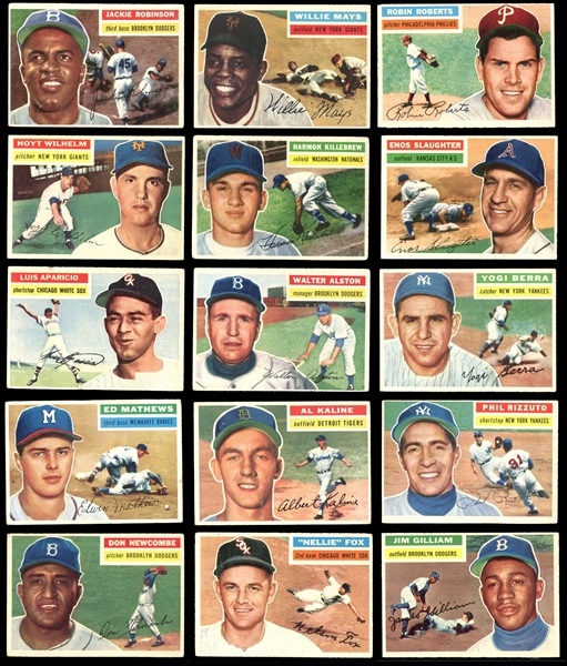 1956 Topps Baseball Large Collection of (196) Cards Mostly Different with Stars and HOFers