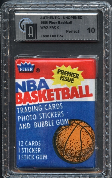 1986 Unopened Fleer Basketball Wax Pack GAI 10 PERFECT 