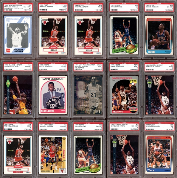 1970s-90s PSA Graded Basketball Lot of (22) Cards with Jordan, Erving, Barkley, Etc