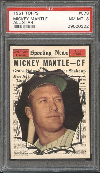 1961 Topps #578 Mickey Mantle All-Star PSA 8 NM-MT
