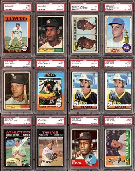 1960s-80s Topps Baseball PSA Graded Shoebox Collection of (55) Cards Featuring Many HOFers and Rookies