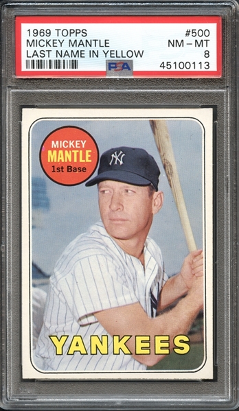 1969 Topps #500 Mickey Mantle - Last Name in Yellow PSA 8 NM-MT